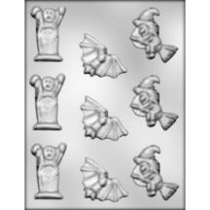 Ghost, Bat and Witch Halloween Candy Mold
