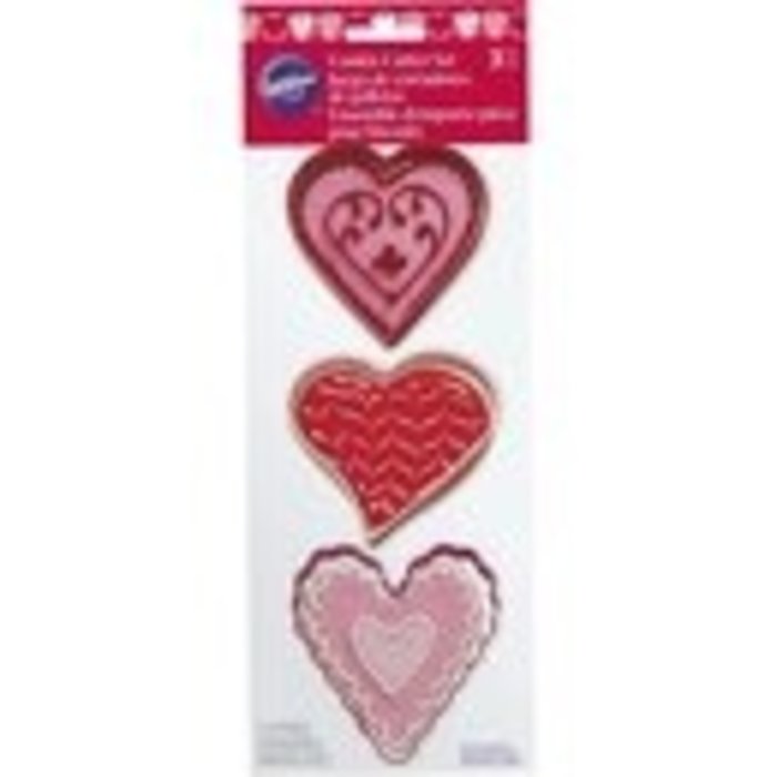 Heart 3 Piece Cookie Cutter Set Heart, Swirly Heart and Ruffled Heart