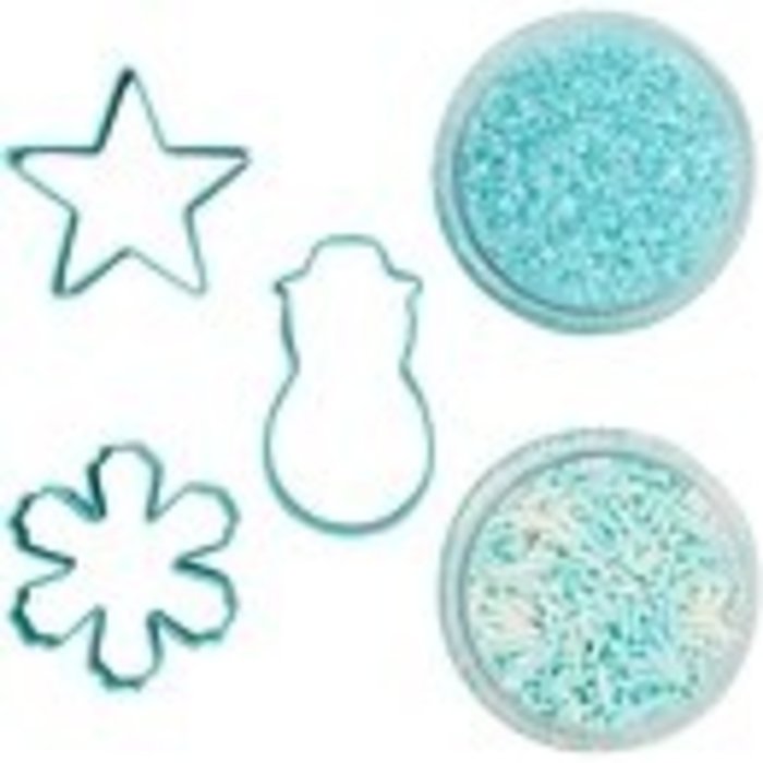Winter Cookie Cutter and Sprinkle Set  Blue & white Jimmies and Blue Sugar