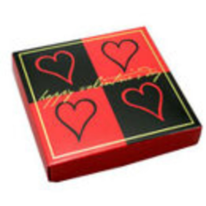 Valentines Day Candy Gift Box 8 oz square Red and Black Squares