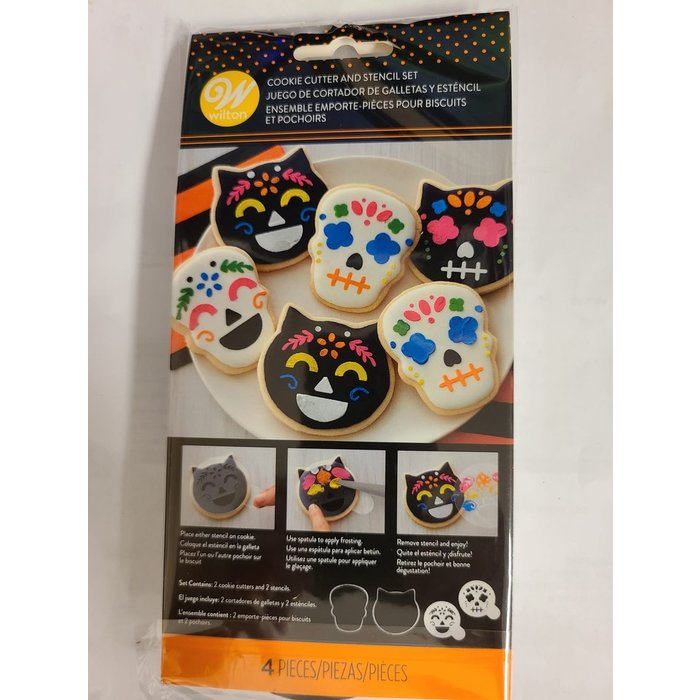 Cat and Skull Halloween Cookie Cutter and Stencil Set