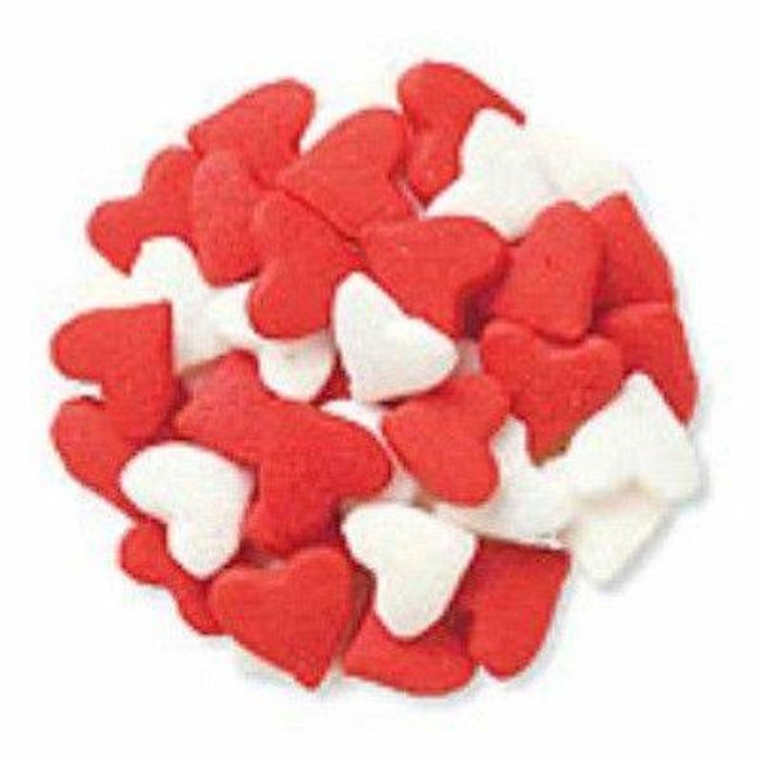 Red and White Heart Shaped Cupcake Sprinkles - Cookie Sprinkles 1 Cup