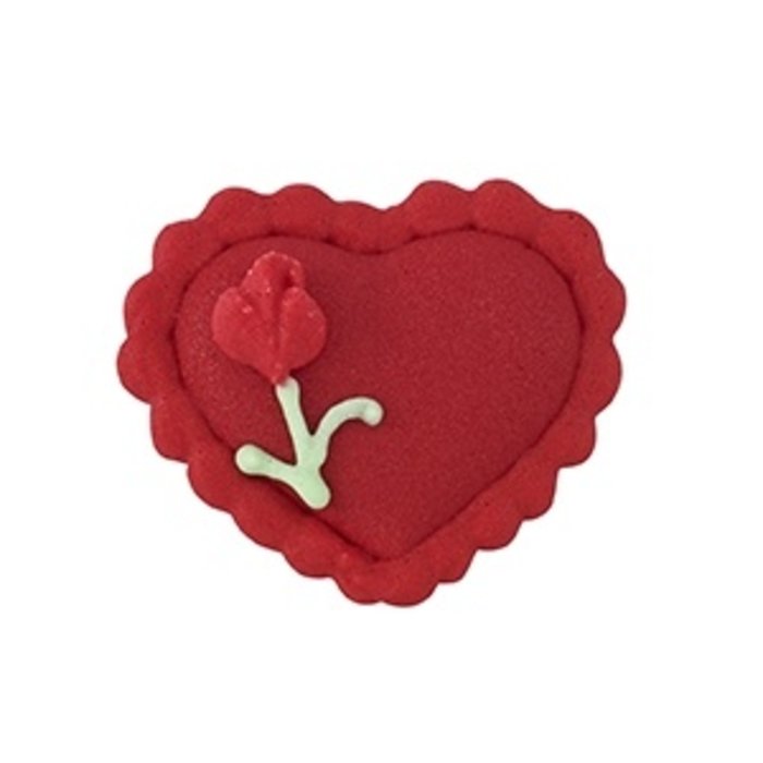 Hearts with Rosebuds Cupcake Toppers Medium Red