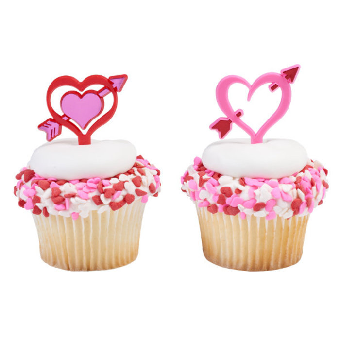 Heart with Arrow Valentine's Day Cupcake Toppers Red and Pink