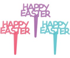 Happy Easter Cupcake Picks Teal, Peach and Purple