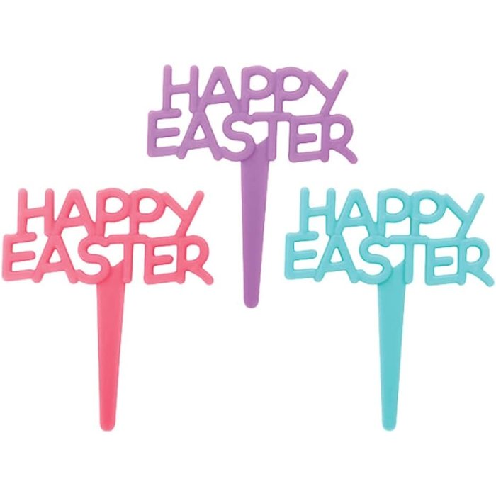 Happy Easter Cupcake Picks Teal, Peach and Purple