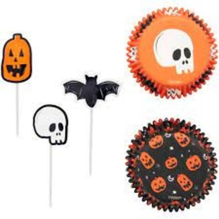 Bat, skull and Jack-o-Lantern Cupcake Kit