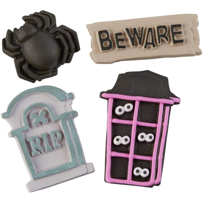 Spider, Tombstone, Beware, Window with Eyes Edible Halloween Toppers