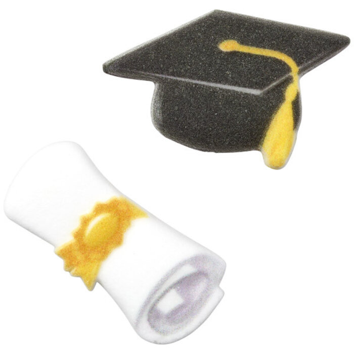 Graduation Cap and Scroll Sugar Cupcake Toppers