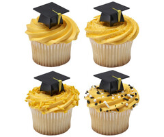 Graduation Hat Shaped Cupcake Picks 3-D Black