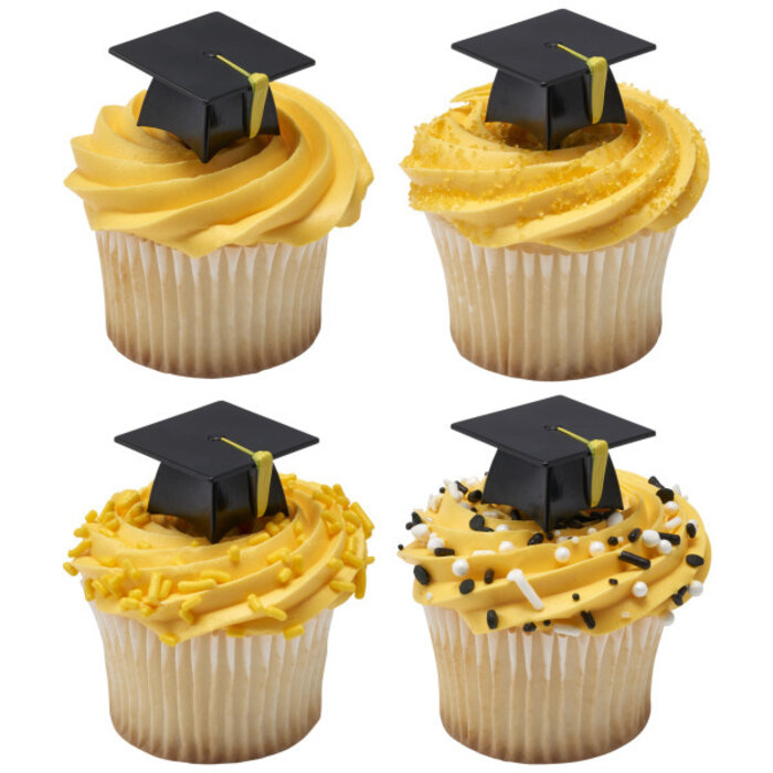 Graduation Hat Shaped Cupcake Picks 3-D Black