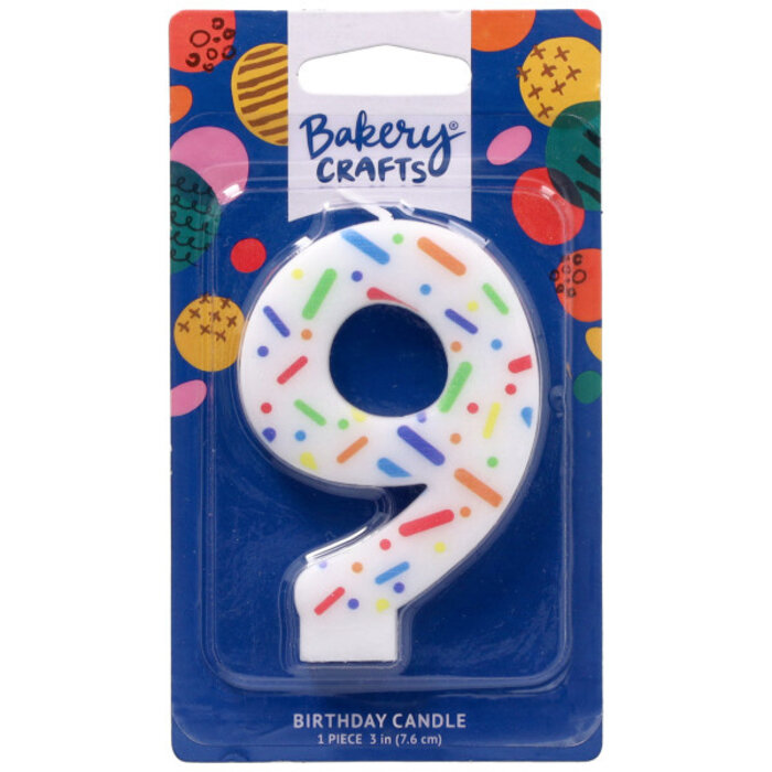 Number 9 Rainbow Sprinkle Candle