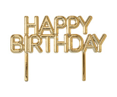 Happy Birthday Cake Pick Gold