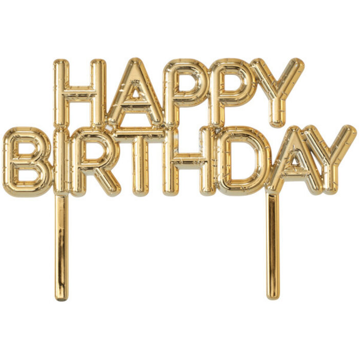 Happy Birthday Cake Pick Gold