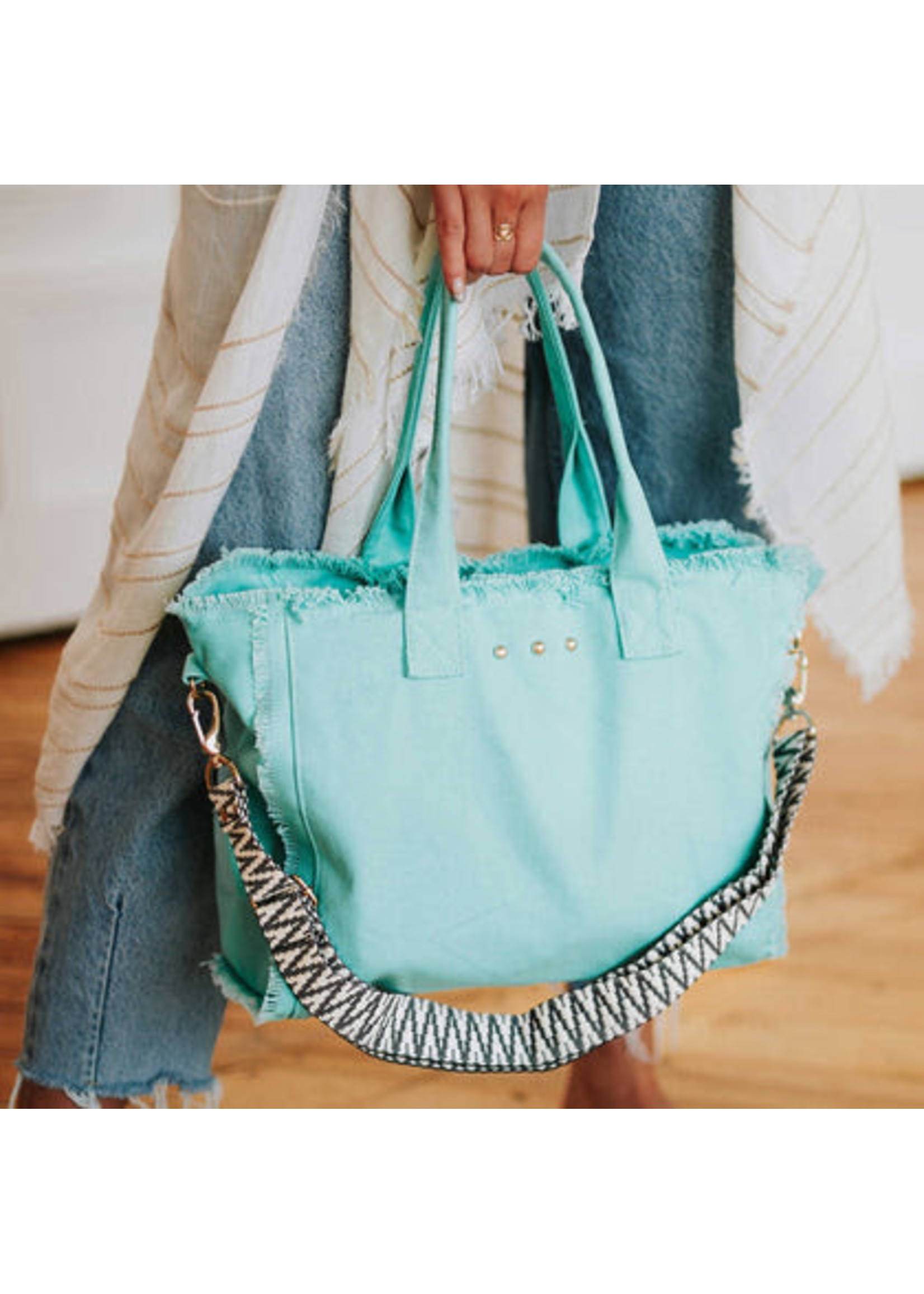 Luna Fringe Canvas Crossbody Tote Bag Turquoise The Oasis on Lake Texoma