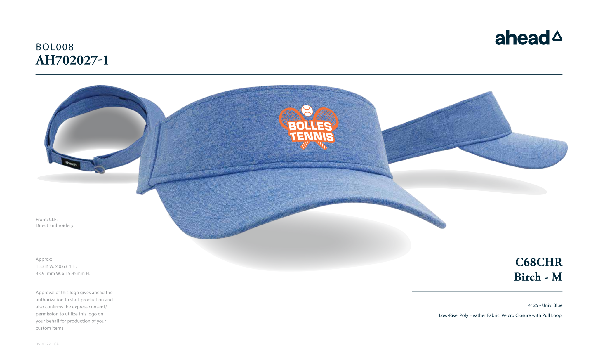 Ahead Ahead Royal Heather Tennis Visor