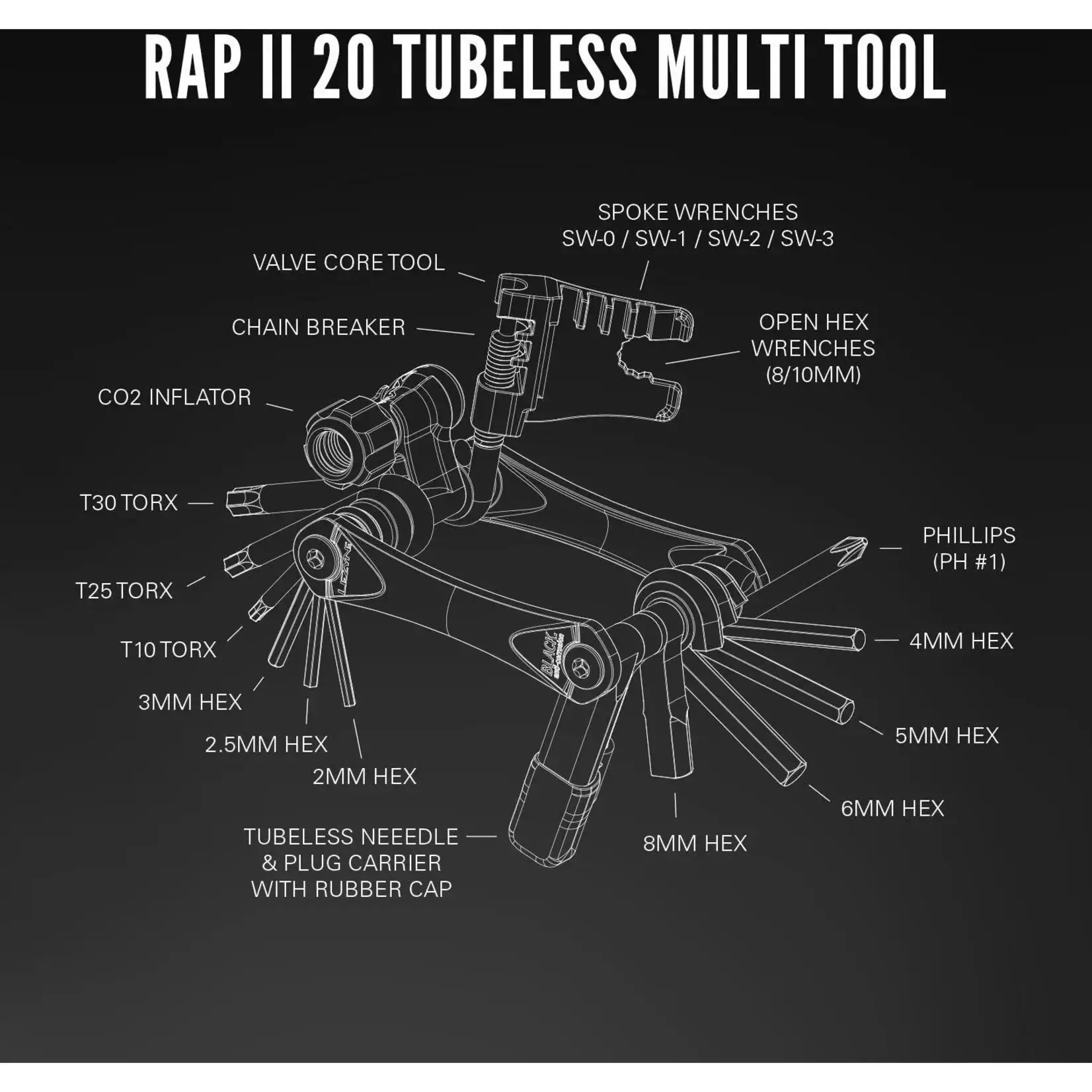 Lezyne, RAP II 20, Multi-Tools, Number of Tools: 20, Black