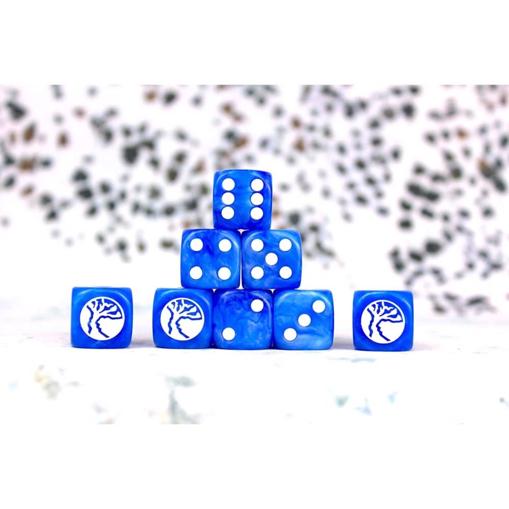 Conquest Nords Faction Dice on Bright Blue swirl Dice