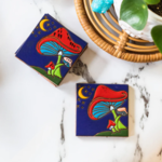 Modest & Co. Navy Trippy Mushroom Hand-Painted Coaster Set