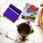 Modest & Co. Lavender Trippy Mushroom Hand-Painted Coaster Set