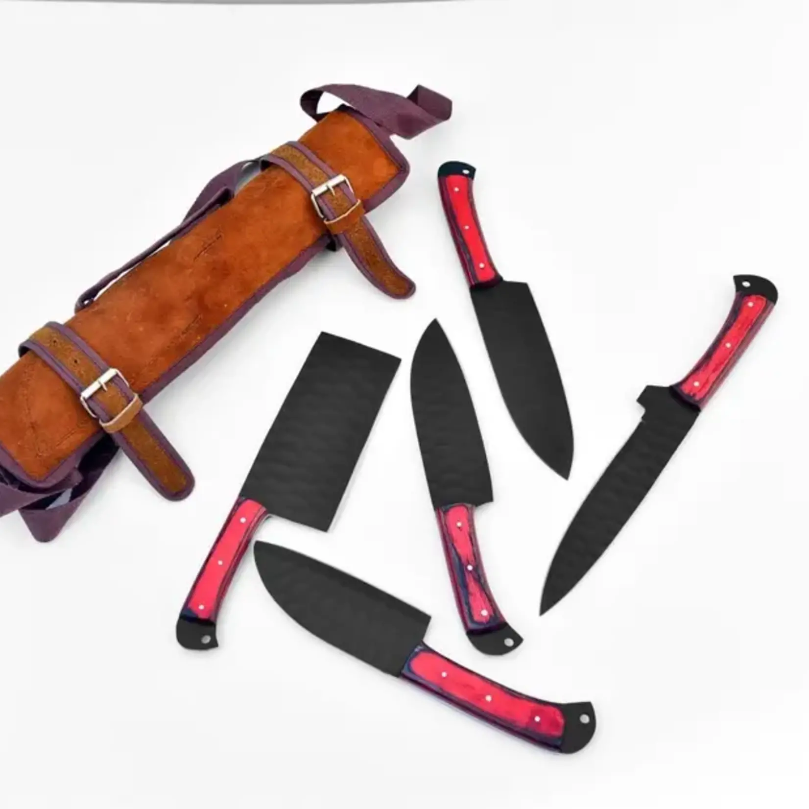 Titan International Knives 5 Piece Knife Set with Leather Carry Bag