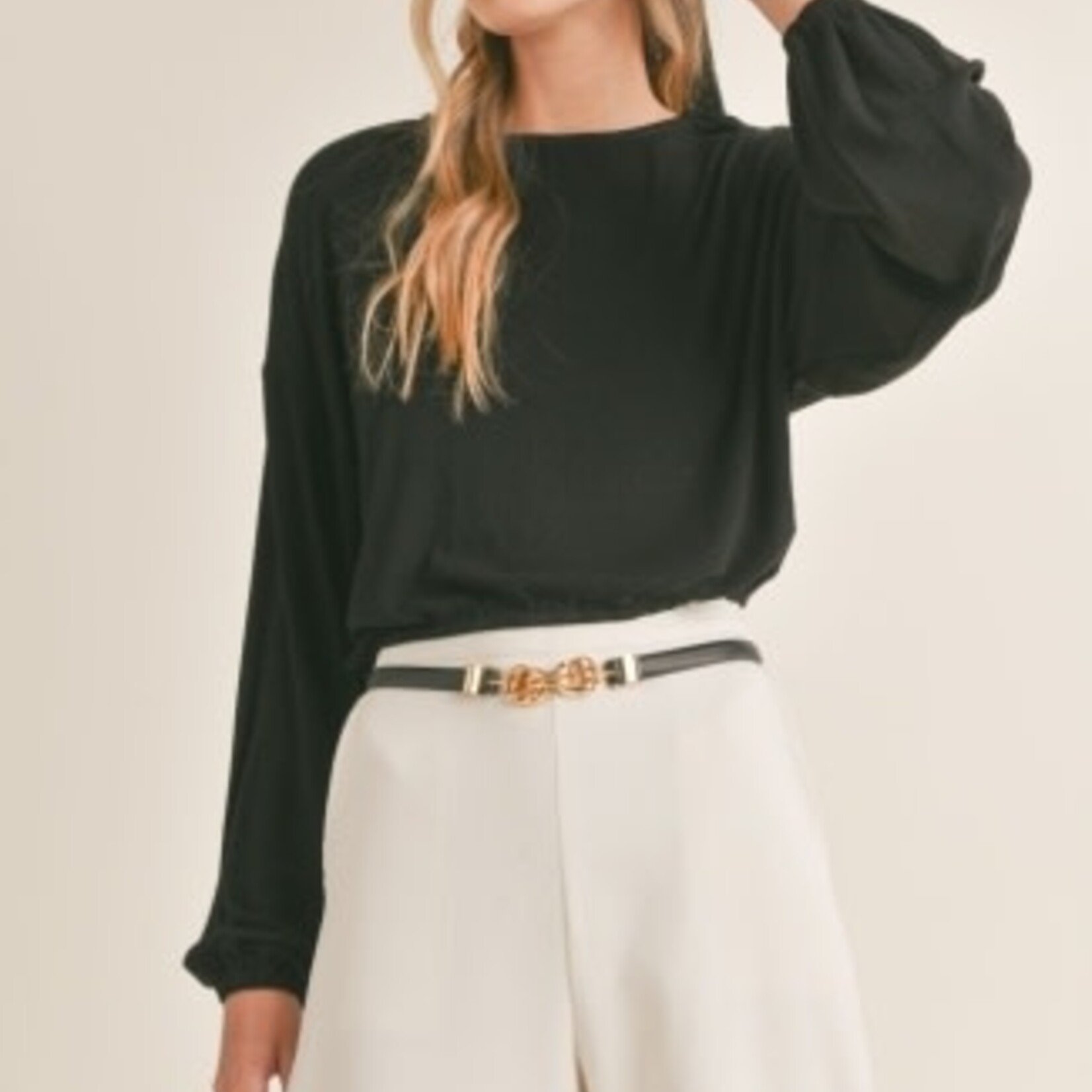 Sadie & Sage LOOK UP LONG SLEEVE ELASTIC HEM KNIT TOP