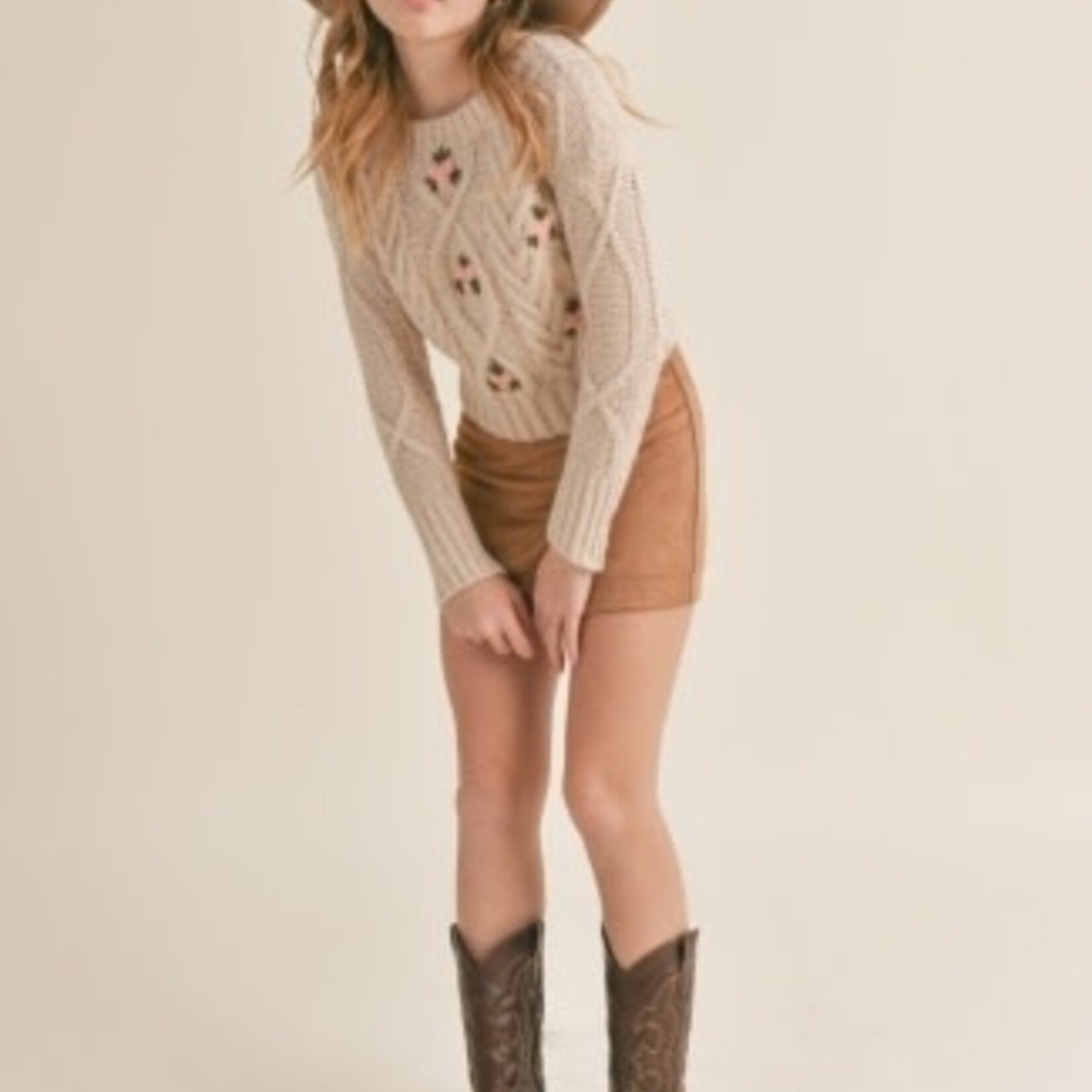 Sadie & Sage TWEEN BLOOM OF YOUTH KNIT EMBROIDERED SWEATER