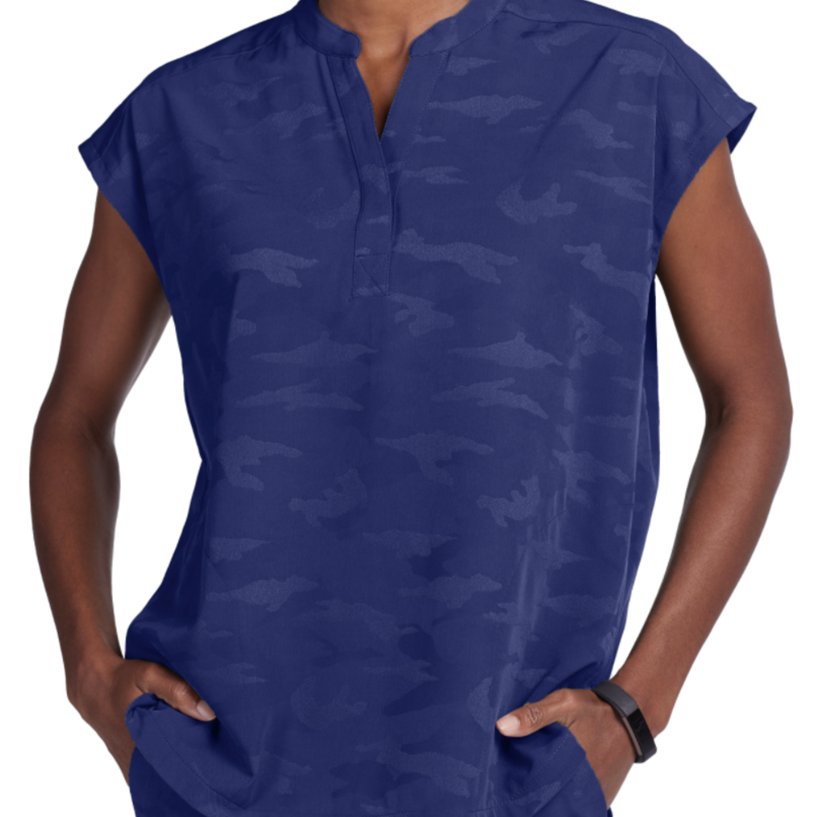 Healing Hands Journey Camo Mandarin Collar Boxy Top