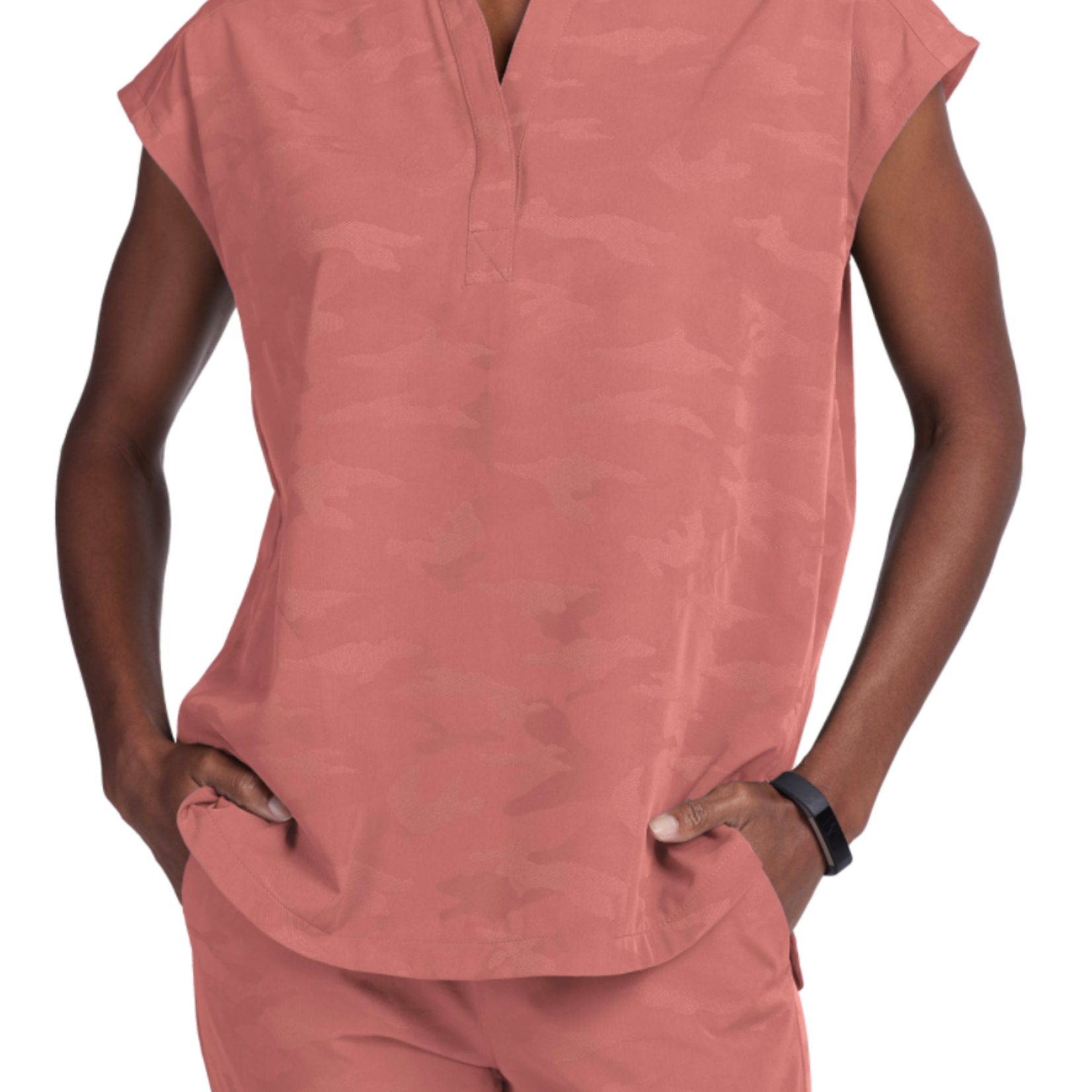 Healing Hands Journey Camo Mandarin Collar Boxy Top
