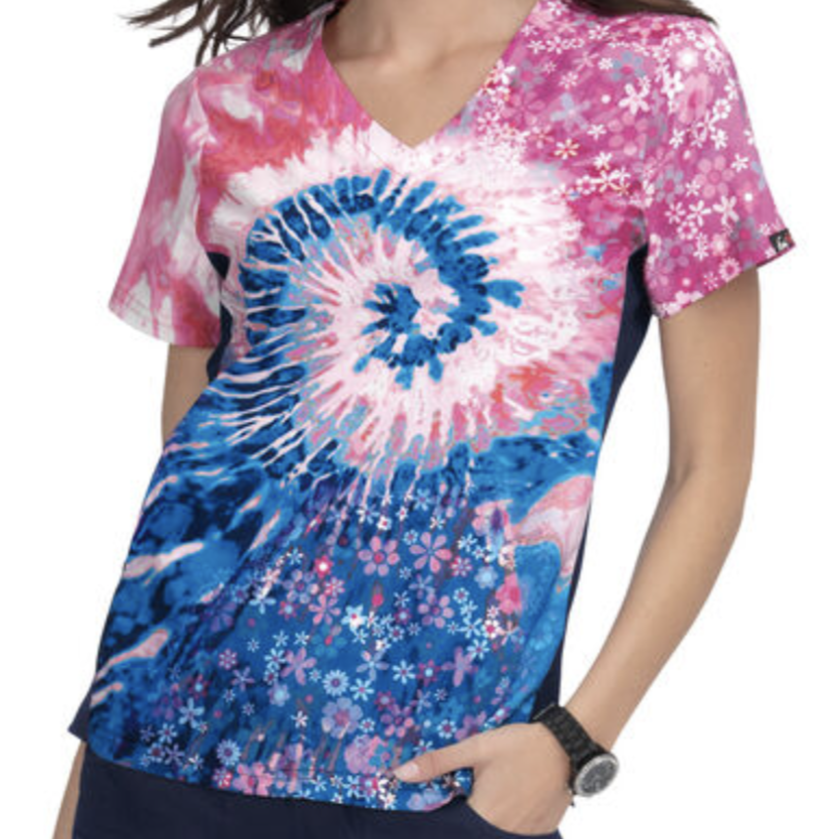 Koi Happiness Women's Reform Ombre Groovy Floral Print Scrub Top