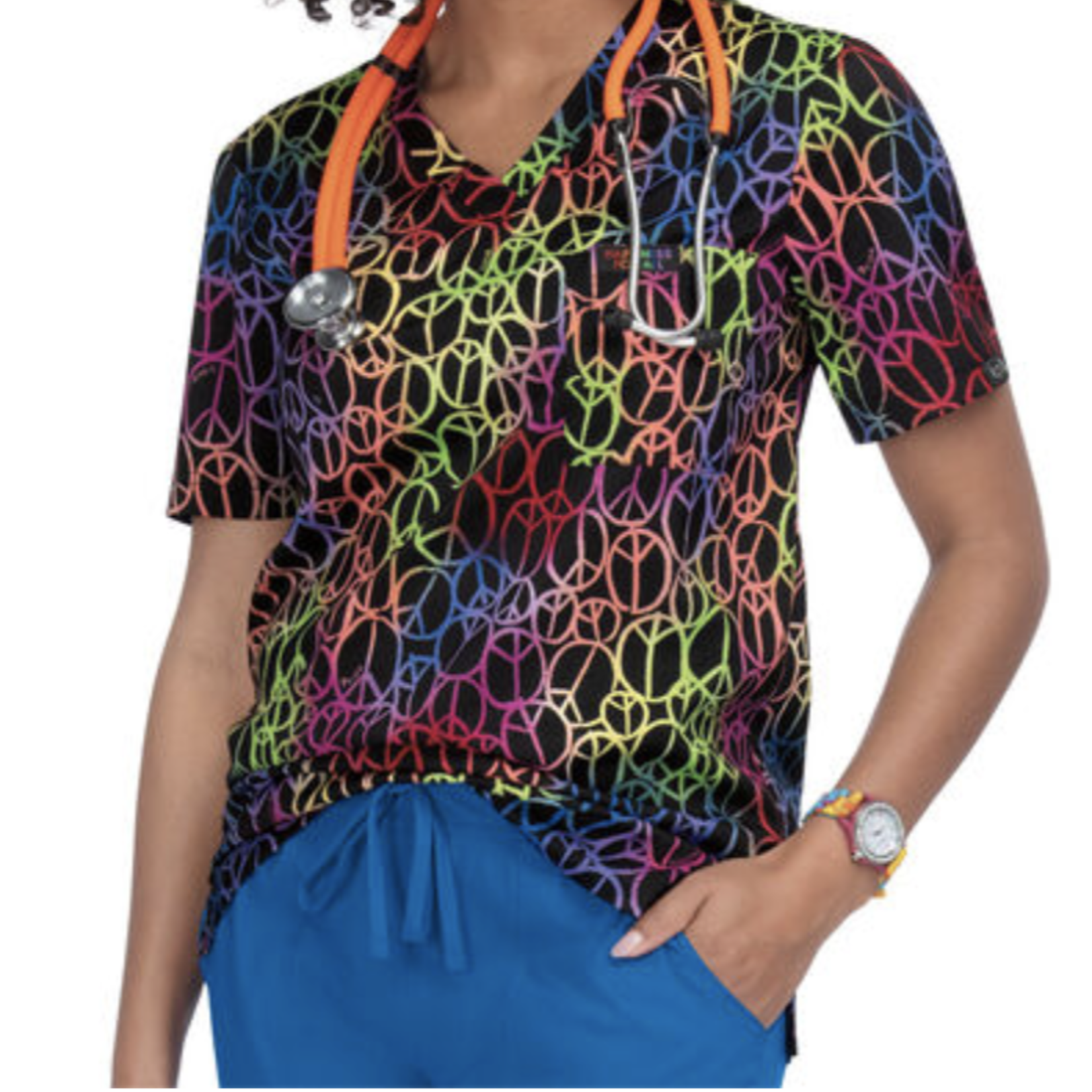 Koi Happiness Casey Pride Peace and Happiness Print Scrub Top