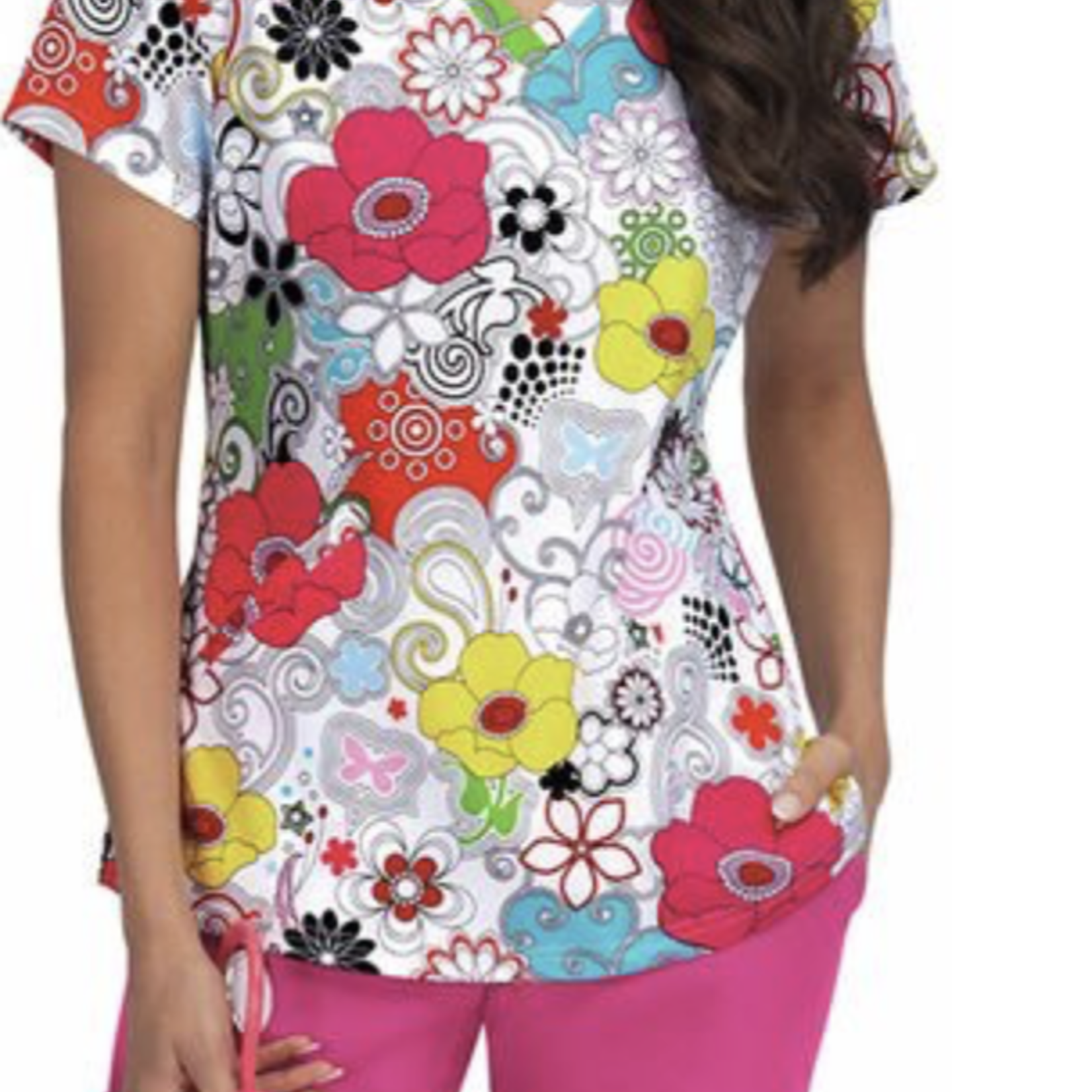 Koi Happiness Doll Print Scrub Top