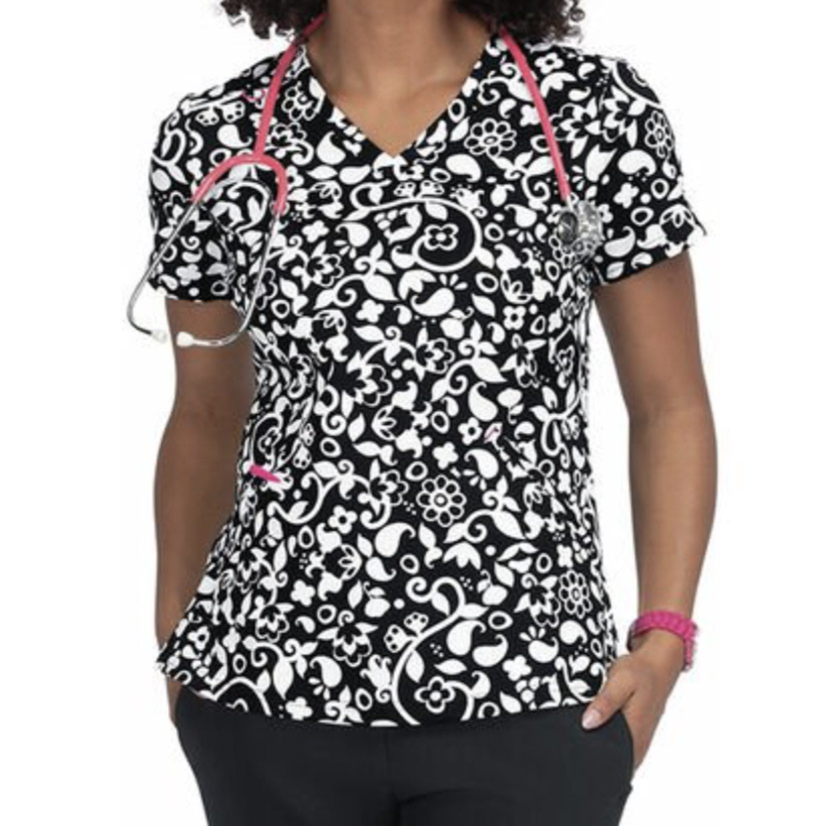 Koi Happiness Doll Print Scrub Top