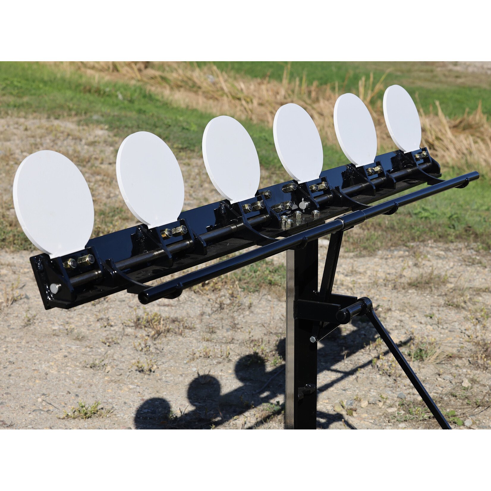 ENGAGE PRECISION ENGAGE PRECISION AR500 STEEL RIFLE REACTIVE PLATE RACK TARGET, 3/8”, W/ SIX 8” PADDLES, BLACK/WHITE