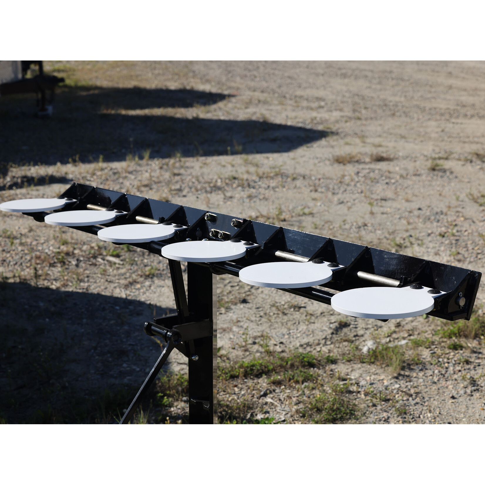 ENGAGE PRECISION ENGAGE PRECISION AR500 STEEL RIFLE REACTIVE PLATE RACK TARGET, 3/8”, W/ SIX 8” PADDLES, BLACK/WHITE