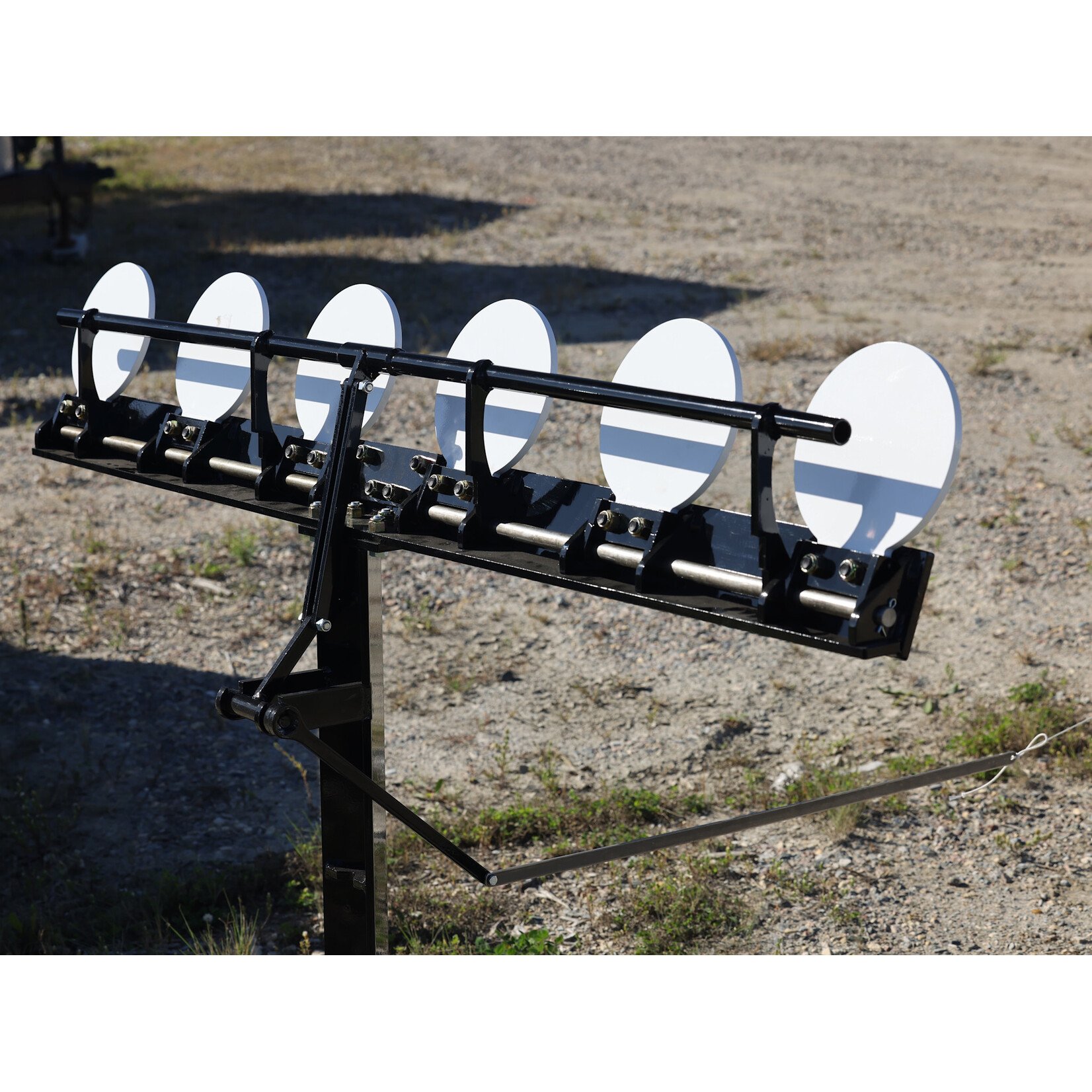 ENGAGE PRECISION ENGAGE PRECISION AR500 STEEL RIFLE REACTIVE PLATE RACK TARGET, 3/8”, W/ SIX 8” PADDLES, BLACK/WHITE