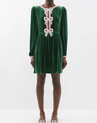 Saloni Green and Pink Velvet Dress