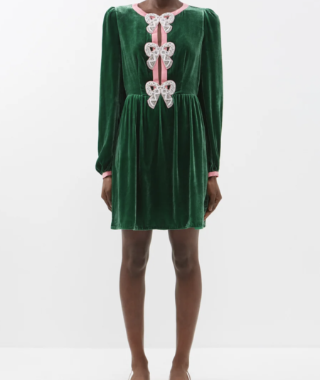Saloni Green and Pink Velvet Dress