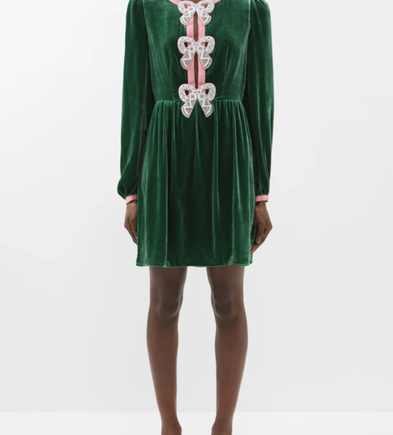Saloni Green and Pink Velvet Dress