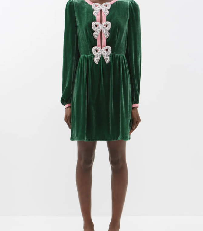 Saloni Green and Pink Velvet Dress