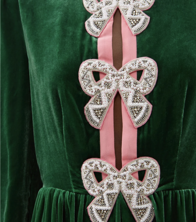 Saloni Green and Pink Velvet Dress