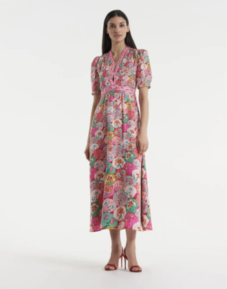 Saloni Tabitha Sea Stamped Satin Dress