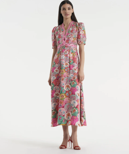 Saloni Tabitha Sea Stamped Satin Dress