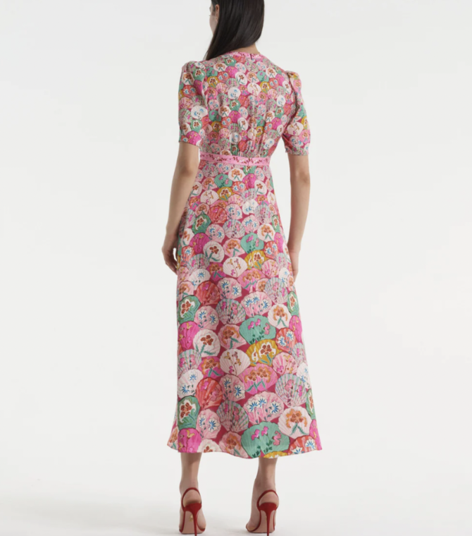 Saloni Tabitha Sea Stamped Satin Dress