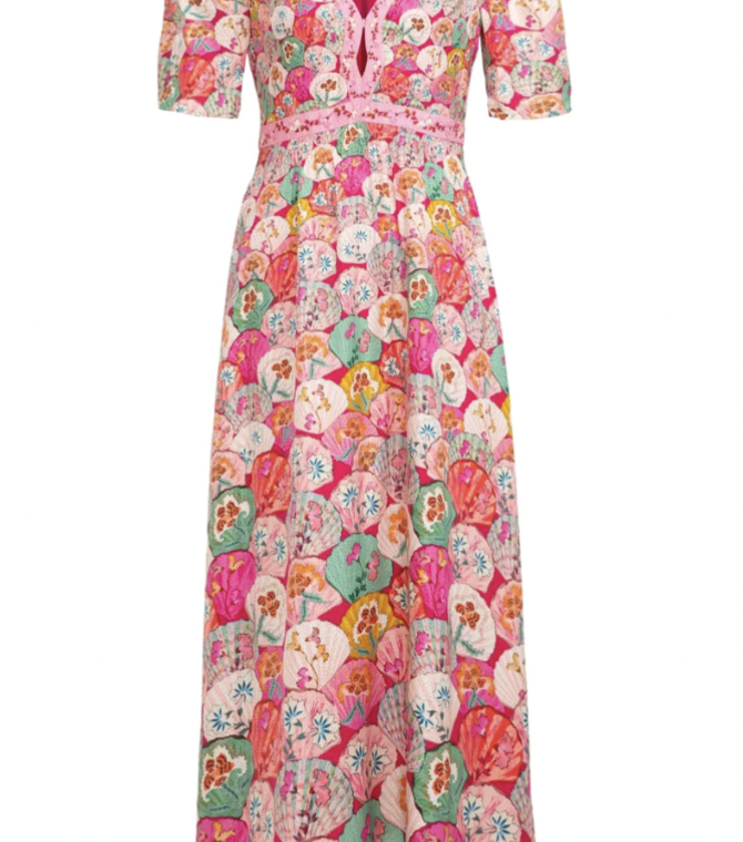 Saloni Tabitha Sea Stamped Satin Dress