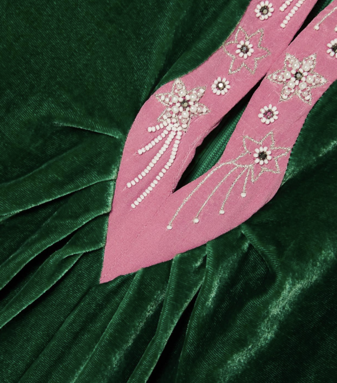 Saloni Green and Pink Velvet Dress