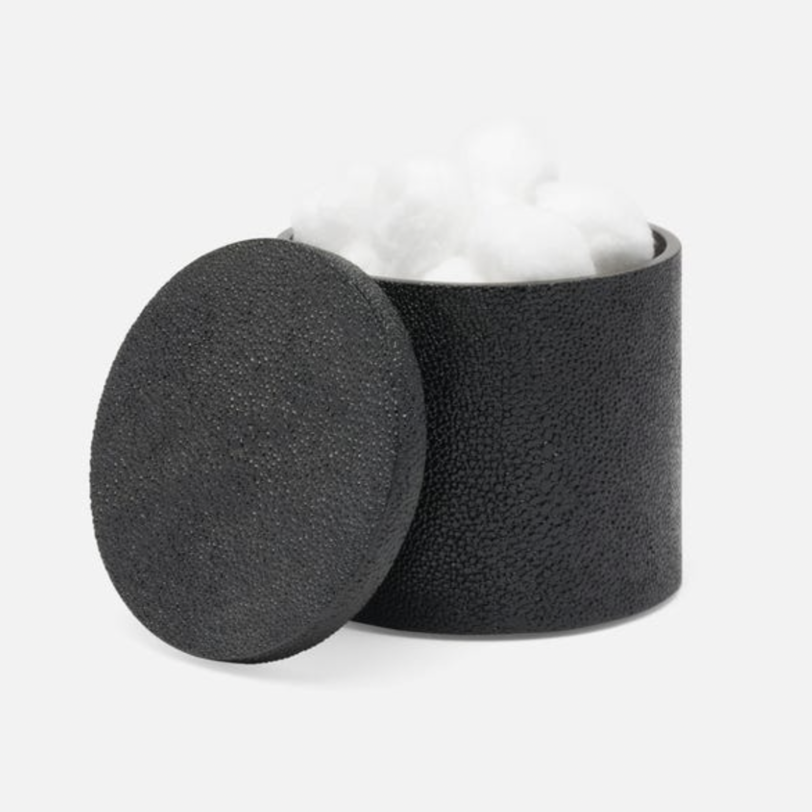 Manchester Round Canister, Black Realistic Faux Shagreen