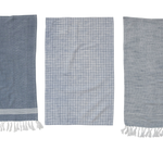 Cotton Hamman Tea Towels, Blue and White, Set of 3