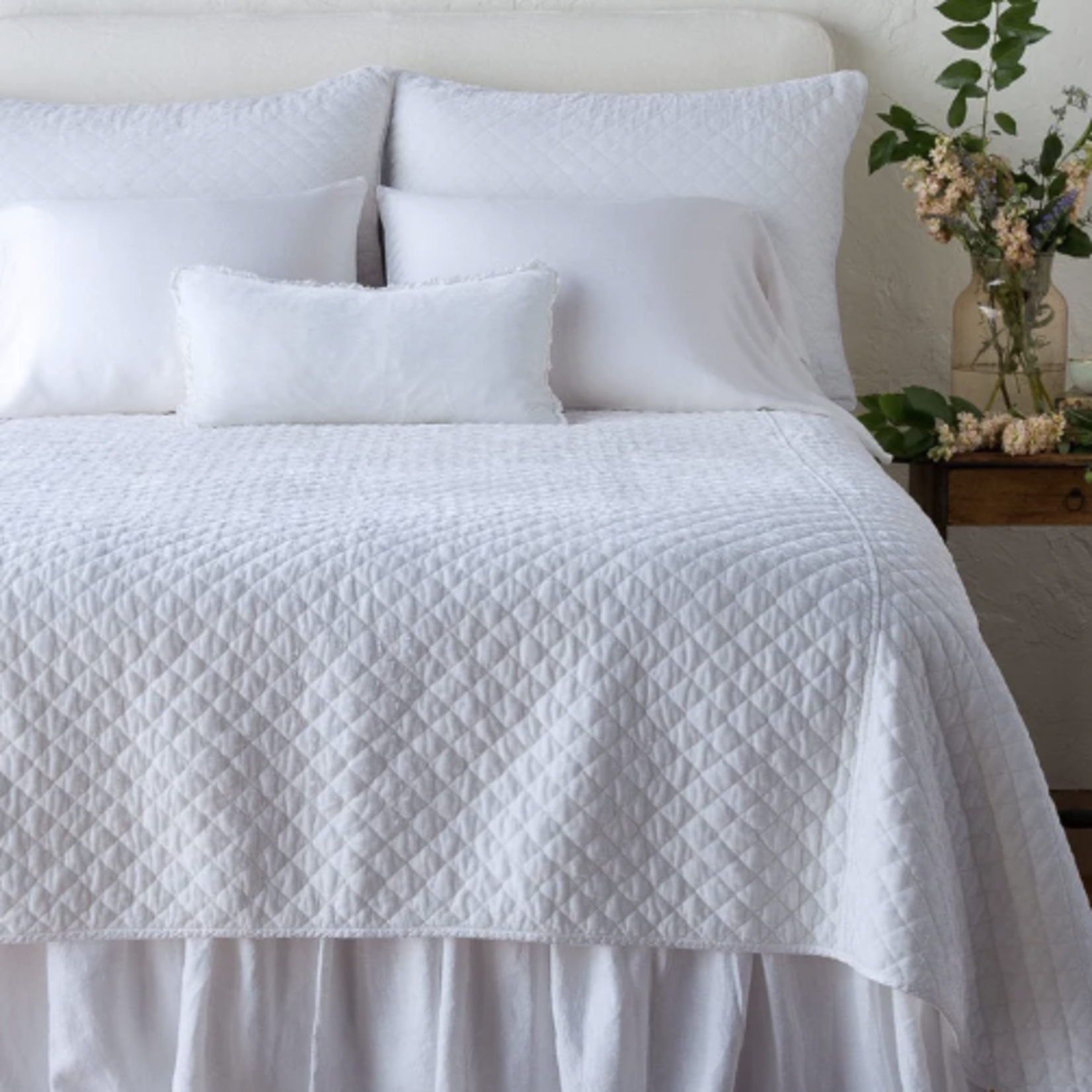 Bella Notte Renewal Silk Velvet Coverlet, Quilted with Satin Edge White Queen