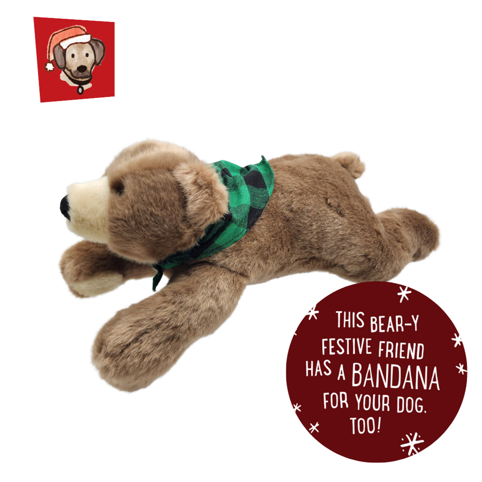 Fluff & Tuff Holiday - Stan Bear - Plush Dog Toy & Bandana - Fluff & Tuff